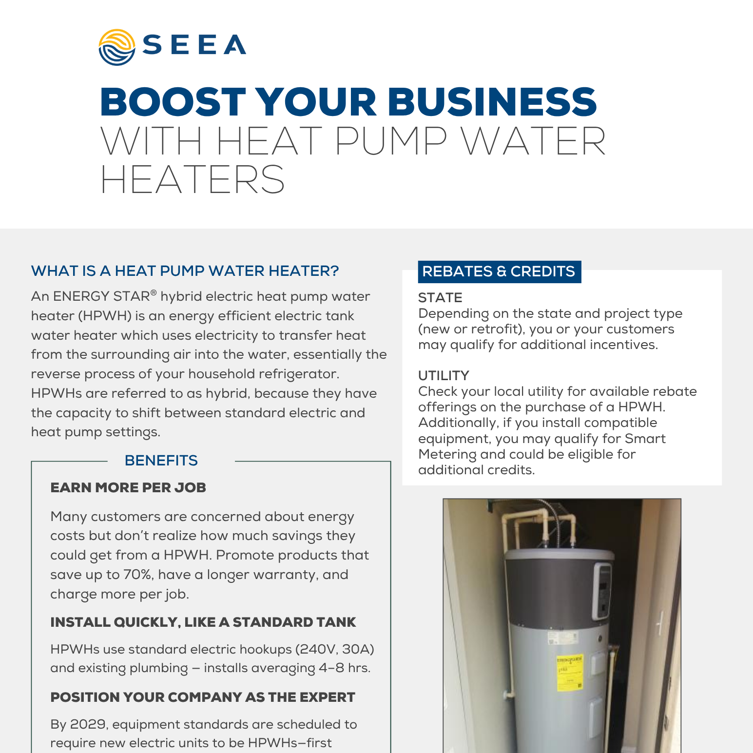 Final HPWH Installer Handout for Webpage Heat Pump Water Heater Contractor Handout